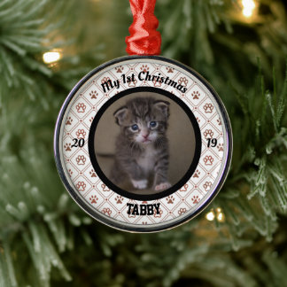 Personlig Kattens första julfoto Julgransprydnad Metall