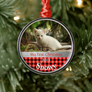 Personlig Kattens första julfoto Julgransprydnad Metall