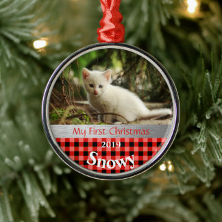Personlig Kattens första julfoto Julgransprydnad Metall