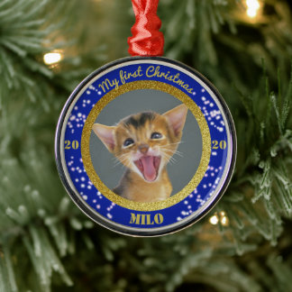 Personlig Kattens första julfoto Julgransprydnad Metall