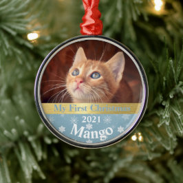 Personlig Kattens första julfoto Metall  Julgransprydnad Metall