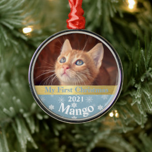 Personlig Kattens första julfoto Metall Julgransprydnad Metall