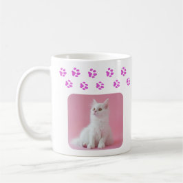 Personlig Kattfoto och Namn Rosa Tass avtryck Kaffemugg
