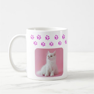 Personlig Kattfoto och Namn Rosa Tass avtryck Kaffemugg