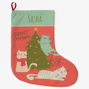 Personlig Kattjul Stor Julstrumpa