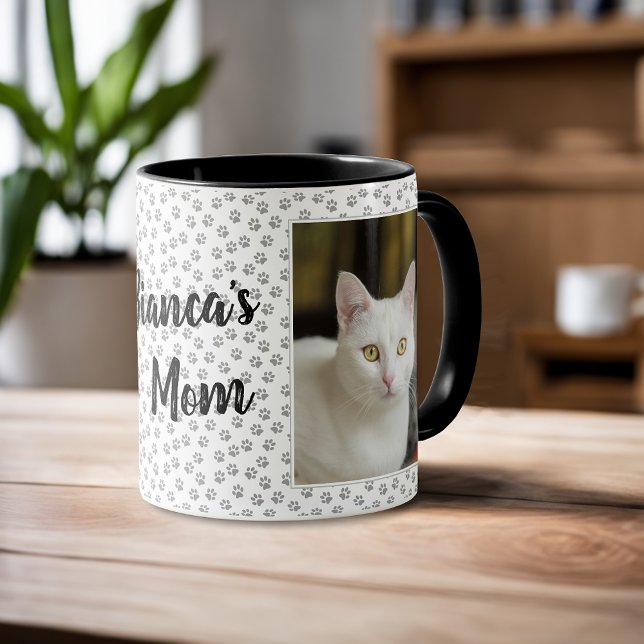 Personlig Kattmamma Tassavtryck Fotomugg Mugg (Paws and Love: Personalized Cat Mom Paw Print Photo Mug 🐱☕)