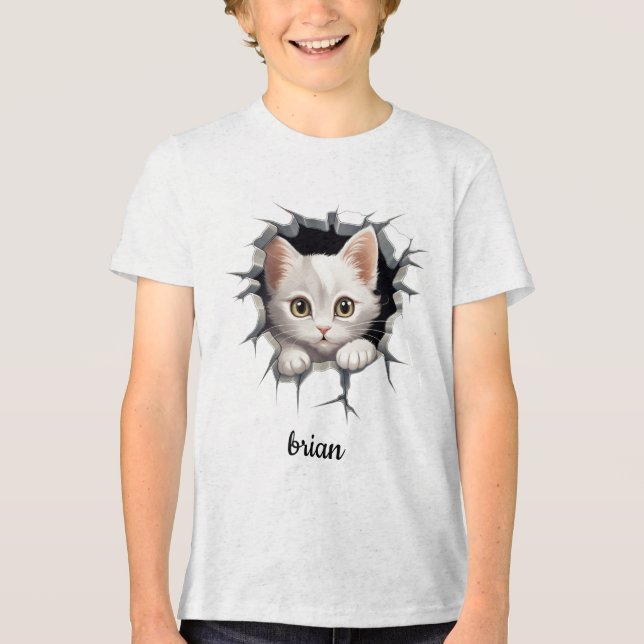 Personlig kattunge som pissar ut ur faux hål t shirt (Framsida)