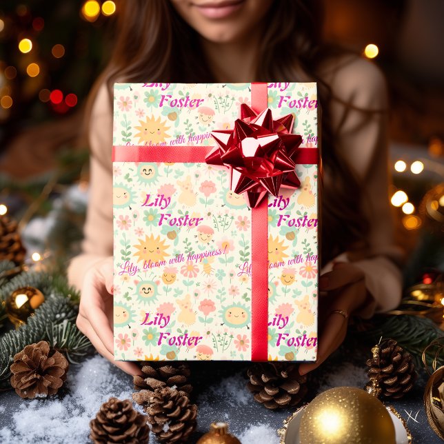 Personlig Kawaii Blommig Pastellpalett för Barn Presentpapper (Skapare uppladdad)