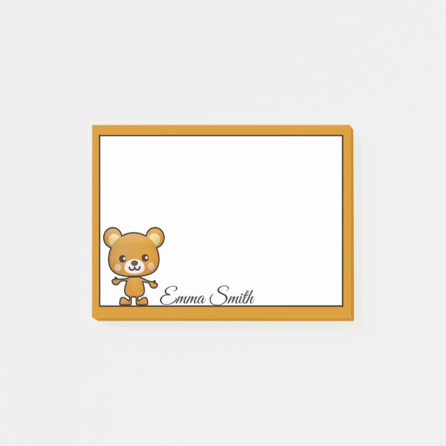Personlig Kawaii Brown Bear Post-it Notes Block (Framsida)