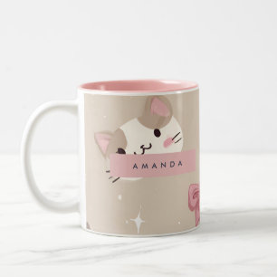 Personlig Kawaii Cat Ansikte Mönster Två-Tonad Mugg