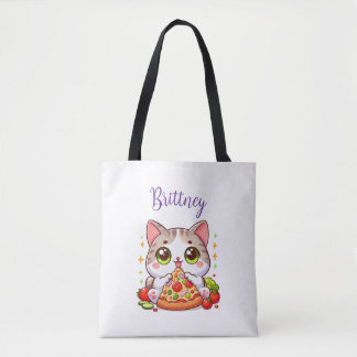 Personlig Kawaii Cat Eating Pizza Anpassningsbar Tygkasse