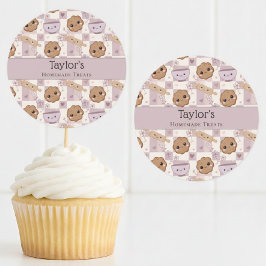 Personlig Kawaii Cookie Gingham Cupcake-dekor  Runt Klistermärke