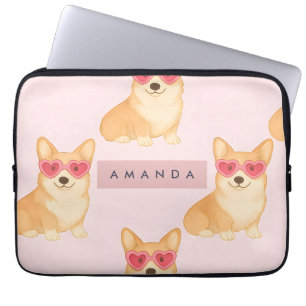 Personlig Kawaii Corgi med Hjärtformade Solglasögo Laptop Fodral