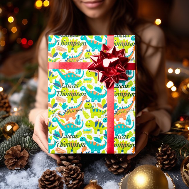 Personlig Kawaii Dinosaur Gift Wrap för barn Presentpapper (Skapare uppladdad)