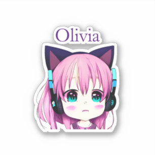 Personlig Kawaii Girl med hörlurar på Klistermärken