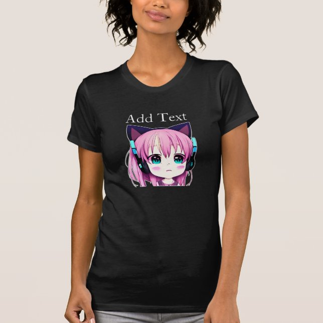 Personlig Kawaii Girl med hörlurar på T Shirt (Framsida)