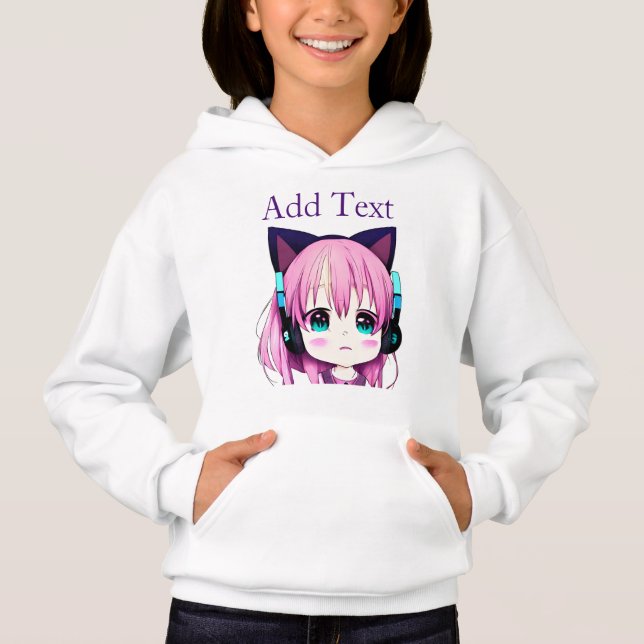 Personlig Kawaii Girl med hörlurar på T Shirt (Framsida)