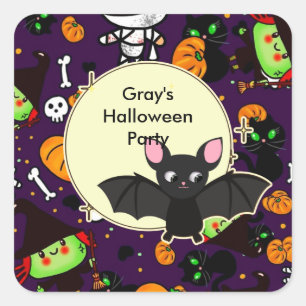 Personlig Kawaii Halloween säger tack Fyrkantigt Klistermärke