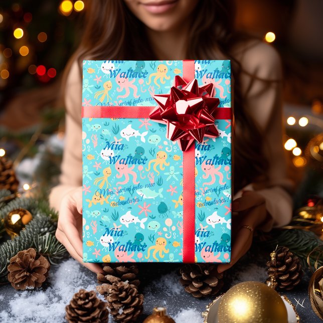 Personlig Kawaii Ocean Äventyr Gift Wrap-barn Presentpapper (Skapare uppladdad)