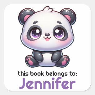Personlig Kawaii Panda Bookplate Fyrkantigt Klistermärke