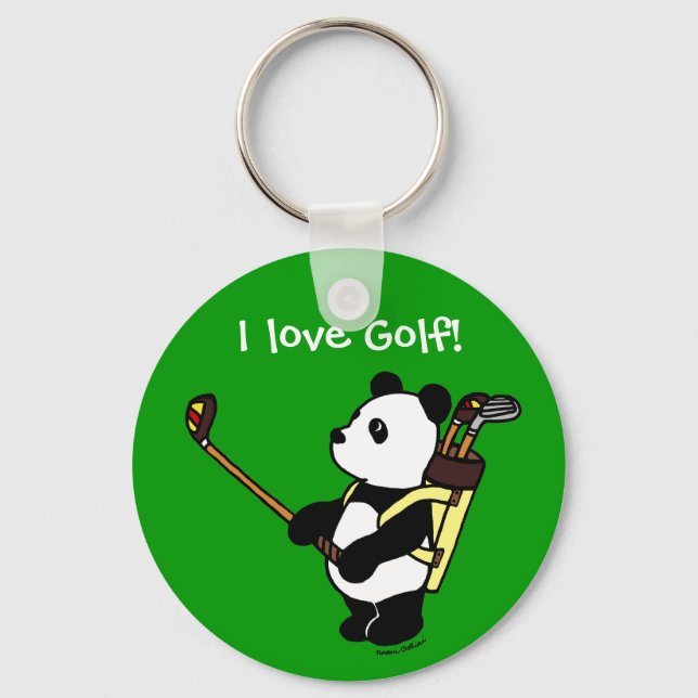 Personlig Kawaii Panda Golfer Nyckelring (Framsida)