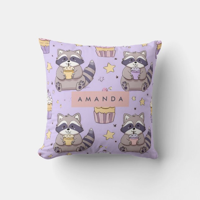 Personlig Kawaii Raccoons med Muffins Mönster Kudde (Framsida)