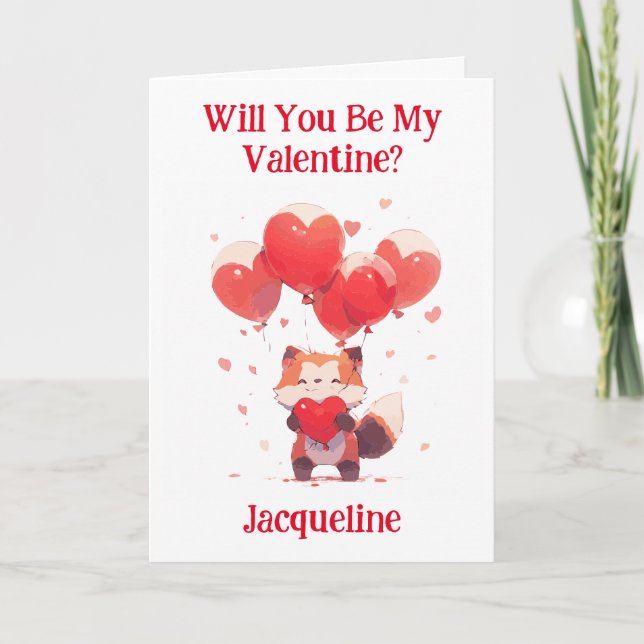 Personlig Kawaii Red Panda Valentine Card Helgkort (Framsida)