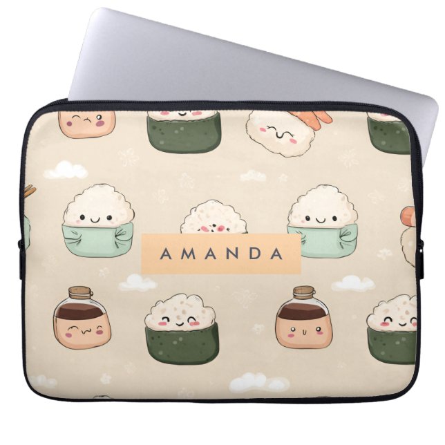 Personlig Kawaii Sushi Japansk Food Mönster Laptop Fodral (Framsidan)