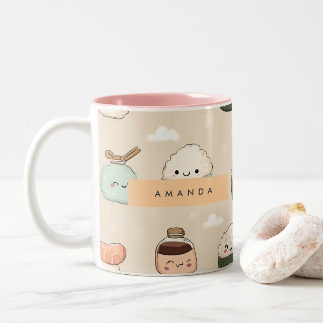 Personlig Kawaii Sushi Japansk Food Mönster Två-Tonad Mugg (Med munk)