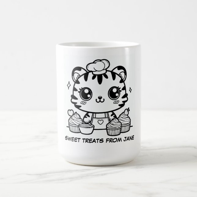 Personlig Kawaii Tiger Baker Mugg | Cute Cupkaka (Center)
