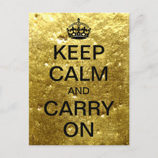 Personlig KEEP CALM and CARRY ON - guld stone Vykort