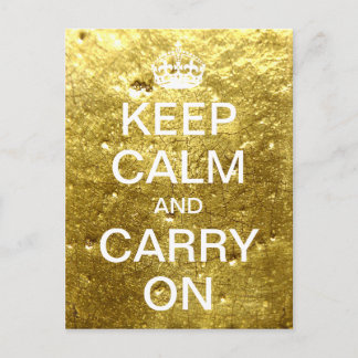 Personlig KEEP CALM and CARRY ON - guld stone Vykort