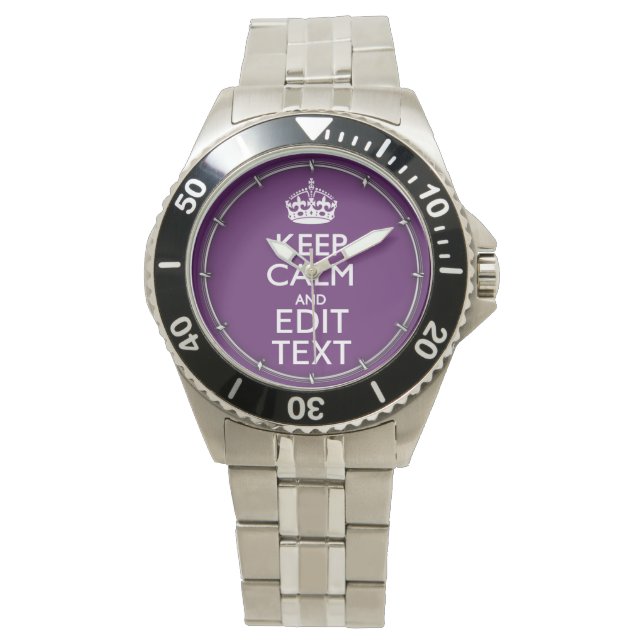 Personlig KEEP CALM Din Text på Lila Dekor Armbandsur (Framsida)