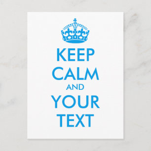 Personlig KEEP CALM och DIN TEXT - blåa ord Vykort
