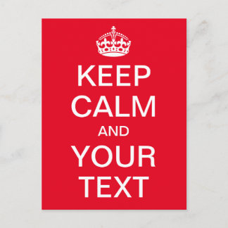 Personlig KEEP CALM och DIN TEXT - vita ord Vykort