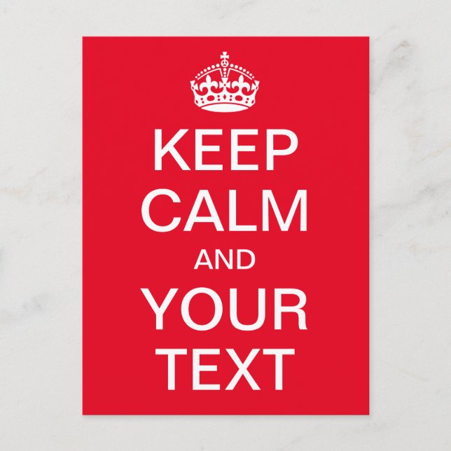Personlig KEEP CALM och DIN TEXT - vita ord Vykort (Framsida)