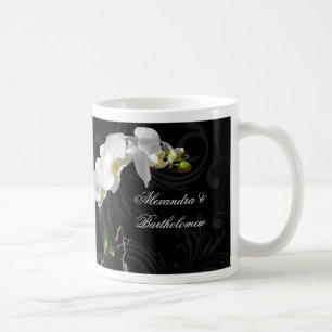 Personlig Keepsaké Black & White Orchid Design Kaffemugg