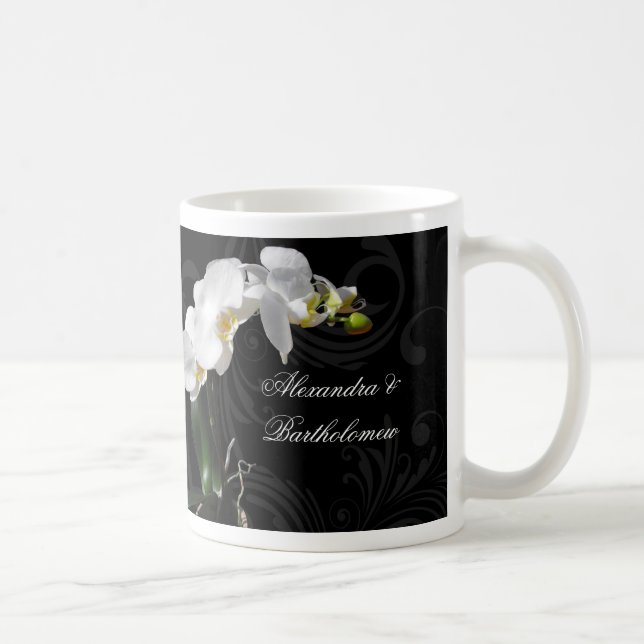 Personlig Keepsaké Black & White Orchid Design Kaffemugg (Höger)