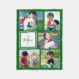 Personlig Kelly Grönt Photo Collage Monogrammed Fleecefilt