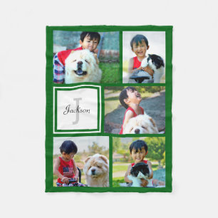 Personlig Kelly Grönt Photo Collage Monogrammed Fleecefilt