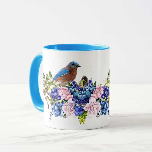 Personlig keramikkopp med blåfågelmotiv  mugg (Framsida vänster)