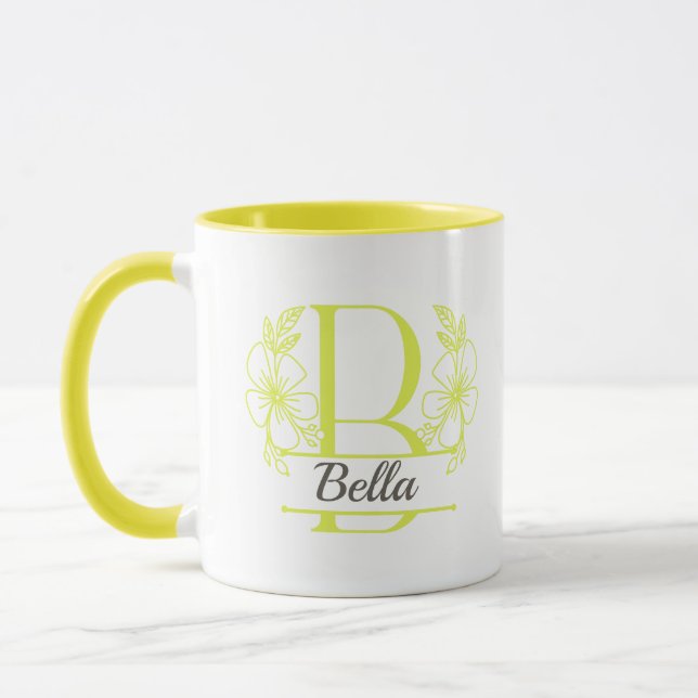 Personlig keramikkopp med blommig monogram bokstav mugg (Vänster)