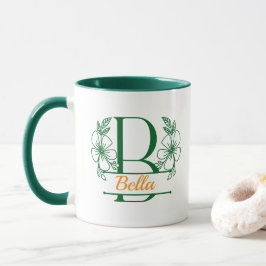 Personlig Keramikkopp Med Blommig Monogram Bokstav Mugg