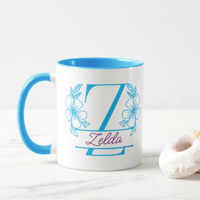 Personlig keramikkopp med blommig monogram bokstav mugg (Med munk)