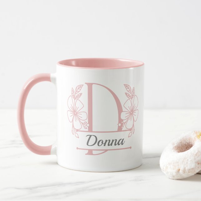 Personlig Keramikkopp Med Blommig Monogram Bokstav Mugg (Med munk)