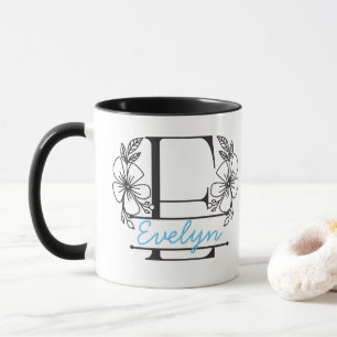 Personlig Keramikkopp Med Blommig Monogram Bokstav Mugg