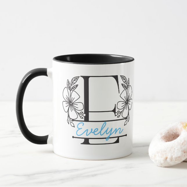 Personlig Keramikkopp Med Blommig Monogram Bokstav Mugg (Med munk)