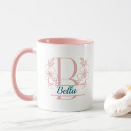Personlig keramikkopp med blommig monogram bokstav mugg