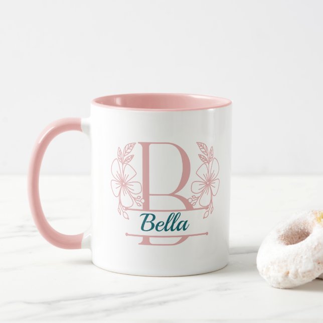 Personlig keramikkopp med blommig monogram bokstav mugg (Med munk)