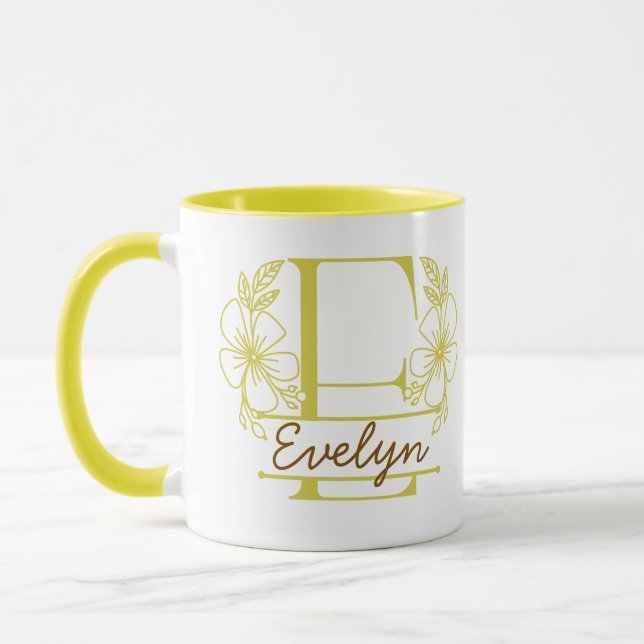 Personlig keramikkopp med blommig monogram bokstav mugg (Vänster)